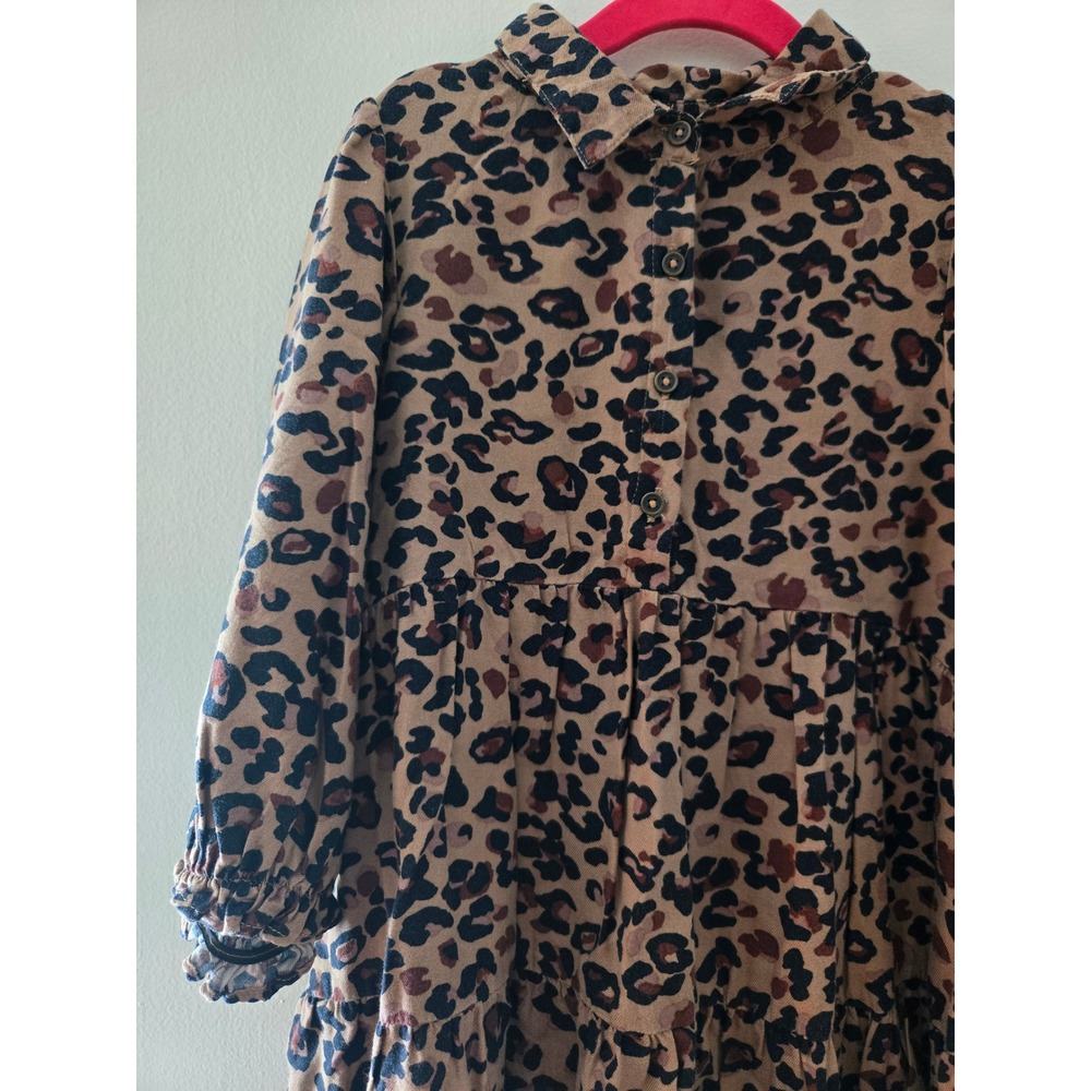 Next Girls Leopard Print Tiered Shirt Dress Brown 7 Years 122cm‎ 233-500-090 - Picture 3 of 7